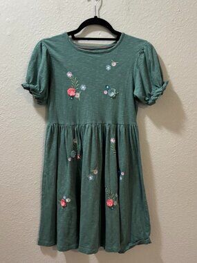 Mini Boden Floral Green Cotton Twirl Dress Size 11-12Y